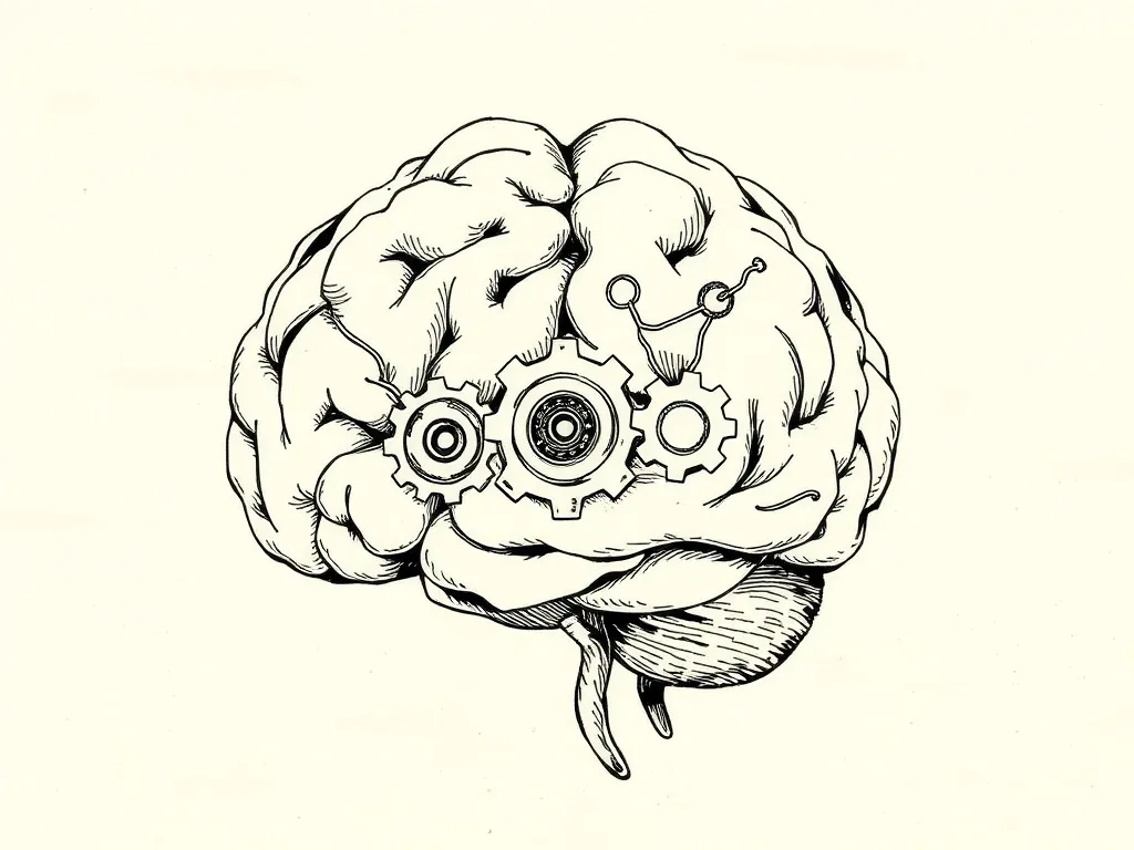 Illustrative representation of the brain with gears, symbolizing the cognitive behavioral therapy aspects of CBT-I for improving sleep.